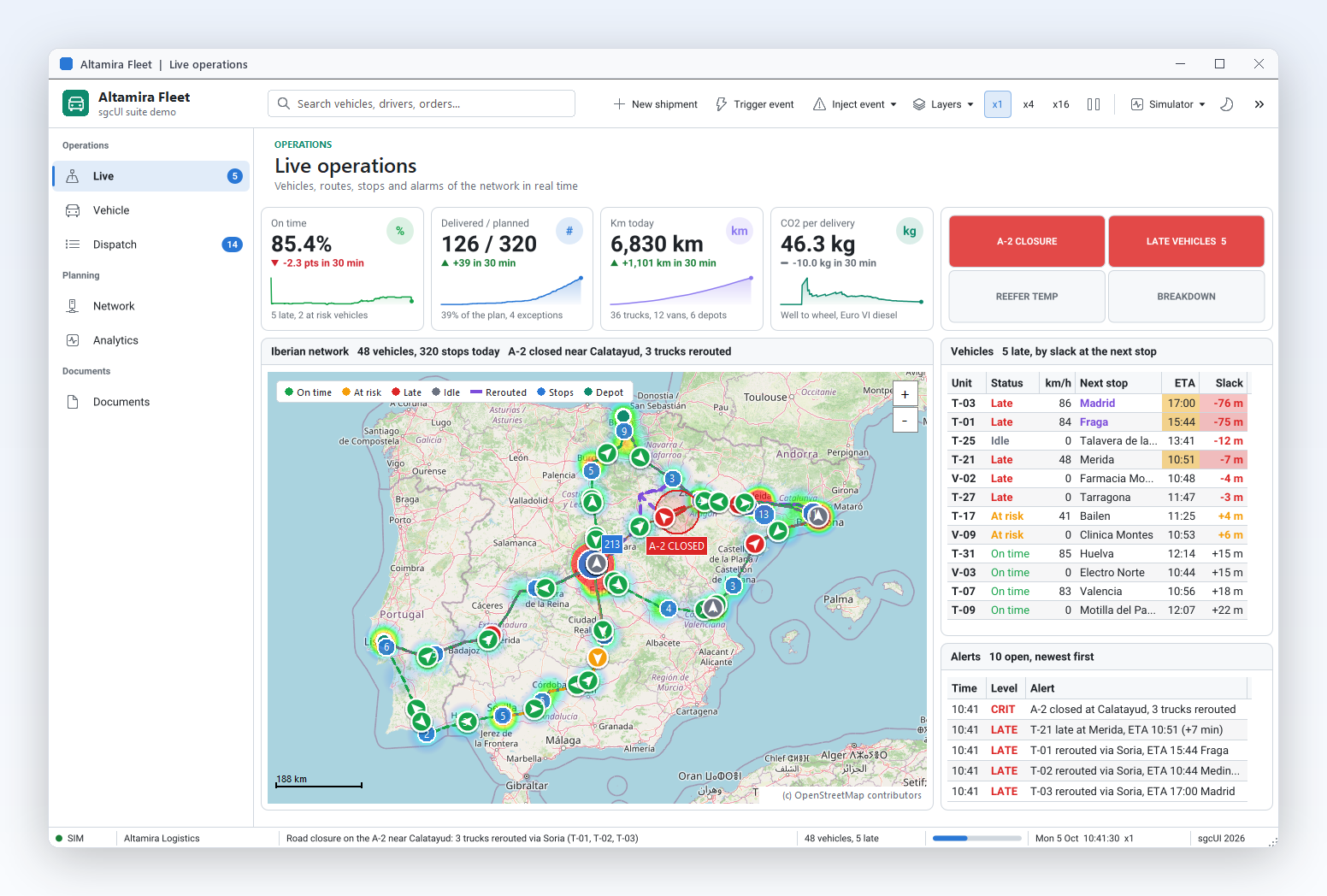 Altamira Fleet live tracker in the light theme